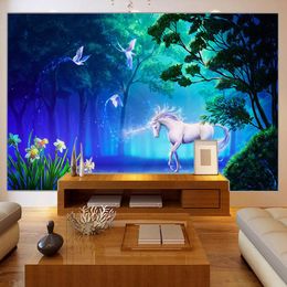 Wallpapers Po Wallpaper 3D Fairy Tale Forest White Horse Murals Living Room Kid's Bedroom Background Wall Cloth Papel De Parede 3 D Sala