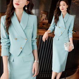 Two Piece Dress Spring Autumn High Quality Pencil Skirt Sets Outfits Female Elegant Formal Busines s Office Ladies Work Wear Blazer Top 230303