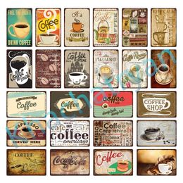 Cartoon Coffee Vintage Metal Plaque Retro Plate Painting Iron Tin Sign Wall Art Picture For Kitchen Dining Room Cafe Home Decor 30X20cm W03