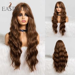 Synthetic Wigs Easihair Long Brown Body Wavy Synthetic Wigs with Bangs High Density for Women Cosplay Heat Resistant Hair Wig 230227