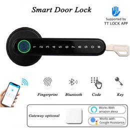 Smart Lock Bluetooth Lock TTLOCK Smart Home Door Lock Alexa Google home Biometric fingerprint lock Electric Handle Lock Wooden door J230303