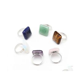 Cluster Rings Square Crystal Quartz Healing Chakra Opening Ring Pink Purple Natural Stone Kallaite For Women Men Drop Delivery Jewelr Dhtfc