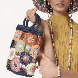 NEW Flower Crochet Women Shoulder Bag Retro Hollow Knitting Tote Ethnic Style Boho Handmade Handbag Ladies Travel Shopping Bag 230304 230220