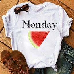 Women's T Shirts Monday Watermelon Women's Fashion Tops Cute Fruit White T-shirts Summer Casual