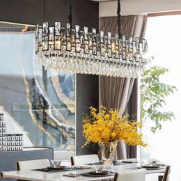Chandeliers Shine Crystal Chandelier For Dining Room Modern Rectangle Kitchen Island Indoor Lighting Led Home Decor Lamp Black Metal Lights