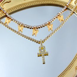 Chains JJFOUCS Cross Necklaces & Pendants Gold Silver Colour Female Charm Butterfly Crystal Tennis Chain Christmas Gift