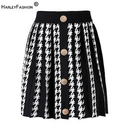 Skirts Y2K Girl Elastic Waist Houndstooth Pattern Mini Casual Short Women Summer Knit Skirt Pleated A line 230303