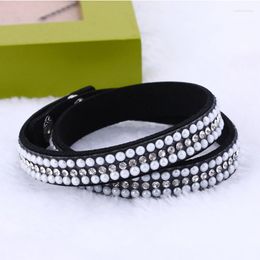 Charm Bracelets 1 Pc/lot 2023 Arrival Fashion Jewelry Milky White Crystal Rhinestone Bracelet&bangle Leather Bracelet For Women Party