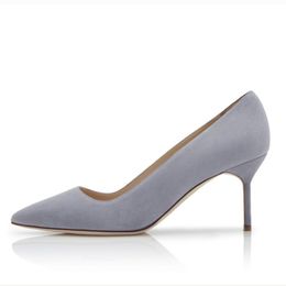 Fashion Women Pumps Sandals BB Light Grey Taupe Suede Pointed Toe 70 mm Pump Italy Lady Popular Shallow Mouth Designer Comfortable Office High Heels Sandal Box EU 35-43