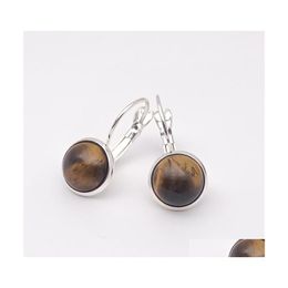 Charm Sier Plated Tiger Eye Quartz Healing Crystal Charms Earrings Geometric Natural Stone Earring For Women Jewelry Drop Delivery Dhgyk
