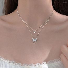 Pendant Necklaces 925 Silver Butterfly Necklace Female Fashion Double Layer Birthday Gift Sterling Jewelr