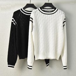 Women's Sweaters 2023 Spring Fashion High Quality Pullovers Women Crochet Knitting Long Sleeve Casual Black White Knitted Jumpers Top