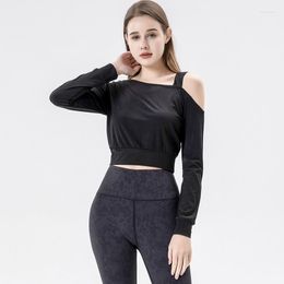 Active Shirts Yoga Vest Ladies Sports Long Sleeve Running Fitness One Off-the-shoulder Back Jacket High Elastic Quick Dry Solid Colour Gym