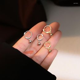 Hoop Earrings Minimalist 925 Silver Buckle Stud For Woman Girl Gloss Ball Bead Charm Drop Earring Ear Piercing Jewelry Gifts