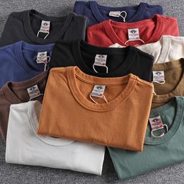 Men's T Shirts American T-shirt Men's Retro Gog Heavy Cotton Patch Short Sleeve Round Neck Summer Bottoming Shirt Solid