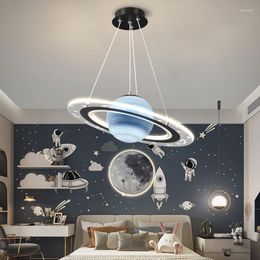 Pendant Lamps JJC Spherical Bedroom Ceiling Lamp Creative Earth Planet Children's Room Star Chandelier Space