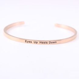 Bangle 316L Stainless Steel Inspirational Mantra Bracelet Engraved Eyes Up Heels Down Rose Gold Colour For Women