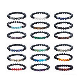 Beaded Strands 12Pcs Women Chakra Yoga Bracelets Natural Matte Onyx Stone Stretch Healing Bangle Crystal Jewelry For Wholesale Drop Dhrh7