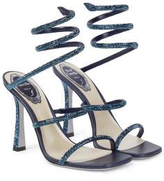 Famous Design ReneCaovilla Cleo Women Sandals Shoes Crystal-embellished Satin High Heels Lady Gladiator Sandalias Party Wedding Dress EU35-43 With Box