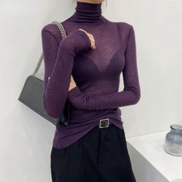 Women's T Shirts Spring Autumn 2023 Fashion High Neck Long Sleeve Female T-Shirt Elastic Top Women Sexy Plus Size