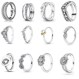 925 Silver Women Fit Pandora Ring Original Heart Crown Fashion Rings Sparkling Triple Band Regal Beaded Tiara Swirl Tiara