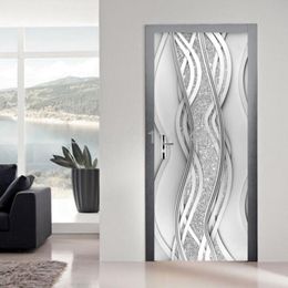 Decorative Stickers Other PVC Self-Adhesive Mural Door Sticker Modern 3D Abstract Fashion Line Silver Pearl Porch Wallpaper Home Decor Art P