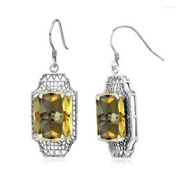 Dangle Earrings Pure 925 Sterling Silver Fine Jewellery Square Natural Yellow Citrine November Birthstone Drop For Women