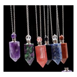 Pendant Necklaces Essential Oil Diffuser Aromatherapy Stone Necklace Unisex Healing Crystal Point Gemstone For Women And Men Drop De Dho1Y