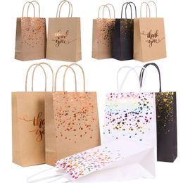 Gift Wrap 6Pcs Handle Kraft Paper Bags Thank You Packaging Bag For Birthday Wedding Gold Foil Favor Home Party Supplies