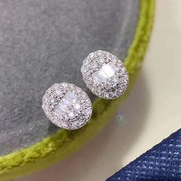 Stud Earrings Huitan Chic Oval-shaped For Women Shiny Crystal Cubic Zirconia Stone Fashion Versatile Girls Ear Piercing Jewellery