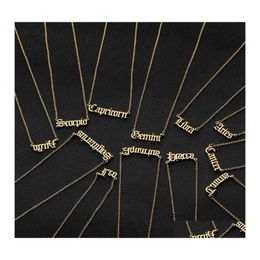 Pendant Necklaces Personalised Letter Zodiac Constellation Custom Stainless Steel Old English Necklace Birthday Jewellery Gifts Ycufb Dhwgs