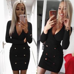 Casual Dresses Womens Spring Strappy Bodycon V-neck Solid Colour Elegant Sexy O-neck Vintage Autumn Black Brief Short Mini Dress