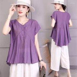 Women's Blouses Tees Feminine Women's Tops And Women Clothing Casual Purple Shirt O-neck Ladies Loose Solid Large Size 5XL Q500