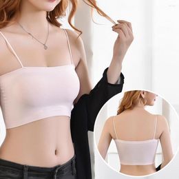 Camisoles & Tanks Sexy Ice Silk Bras Women Sling Tube Top Slim Sleeveless Basic Spaghetti Strap Cami Crop With Pad Summer Bralette Tank