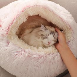 Cat Beds Plush Round Bed Warm House Soft Long Pet Dog For Small Dogs Nest 2 In 1 Cushion Sleeping Sofa