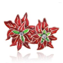 Brooches Red Enamel Flower For Women Classic Rhinestone Casual Wedding Party Dress Clothing Brooch Pin Gifts