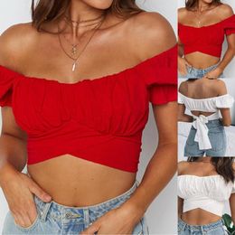 Women's T Shirts Women Off The Shoulder Short Sleeved Shirt With 100 Pleats Casual Loose Fashion Waistband Womens Sleeve Plain