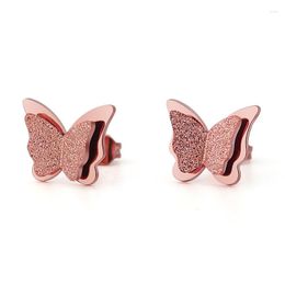 Stud Earrings BAECYT Pressure Sand Dull Polish Butterfly Ear Double Layer Titanium Steel Stainless Rose Gold Women's