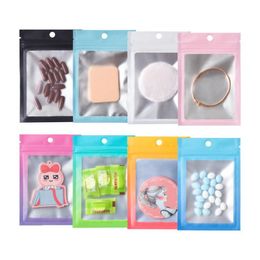 Colorful Clear Window Self seal Bag with Hang Hole Tear Notch Biscuits Candy Food Tea Reusable Storage Packaging Pouches LX4228