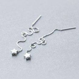 Dangle Earrings Real. 925 Sterling Silver Pull Through Star Thread Threader Long Ear Pierced Tassel Wire Bars Box Chain C-E1319