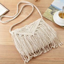 Evening Bags 2023 Women Bag Chinese Style Tassel Grass Handbag Summer Beach Lace Woven Shoulder Manual Weave Rattan