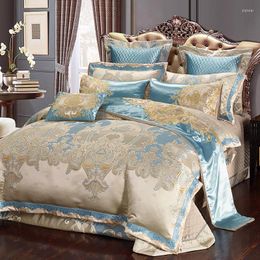 Bedding Sets 4/6/8/10 Pcs Luxury Set King Size Jacquard Cotton Bed Cover Duvet Nordic Blue Linen Home Textiles Quilts