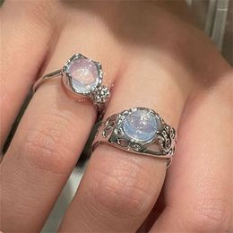 Wedding Rings Opal Irregular Natural Stone Ring With White Aesthetic Egirl Hollow For Women Y2K Trendy Creative Finger Jewelry