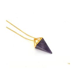 Pendant Necklaces Fashion Geometric Real Colorf Nature Stone Necklace Crystal Gems Stones For Women And Men Wholesale Drop Delivery Dhzab