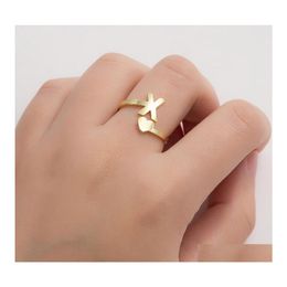 Cluster Rings Gold Sier Open Lover Heart Stainless Steel 26 Letters Ring For Woman Opening Wedding Zodiac Finger Birthday Jewellery Gi Dhbg8
