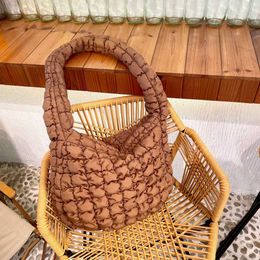 New Winter Space Cotton Bag For Women 2021 Plaid Pattern Handbag Female Large Capacity Tote Bags Feather Padded Travel Bags 230304