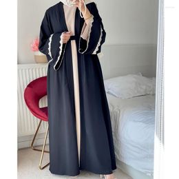 Ethnic Clothing 4Colors Abayas For Women Cardigan Muslim Dress Female Ramadan Solid Colour Loose Casual Lace Up Modest Caftan Islamic