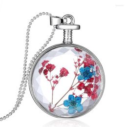 Pendant Necklaces 1PCLove Crystal Natural Real Dried Flower Necklace Plants Jewellery Round Shape Glass