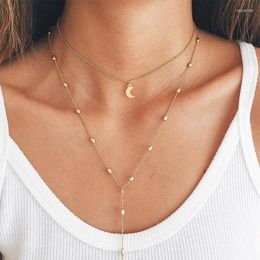 Pendant Necklaces 2 Pcs/Set Simple Multi Layered Gold Moon Chain Necklace Set Women's Fine Fashion Clothing Jewelry Accessories