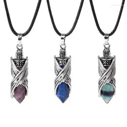 Pendant Necklaces Vintage Natural Stone Hexagonal Reiki Angel Healing Crystal Quartz Pendants Pendulum Jewelry